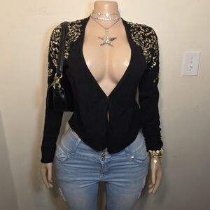☆Cache Black and Gold Sequin Embellished Cardigan☆